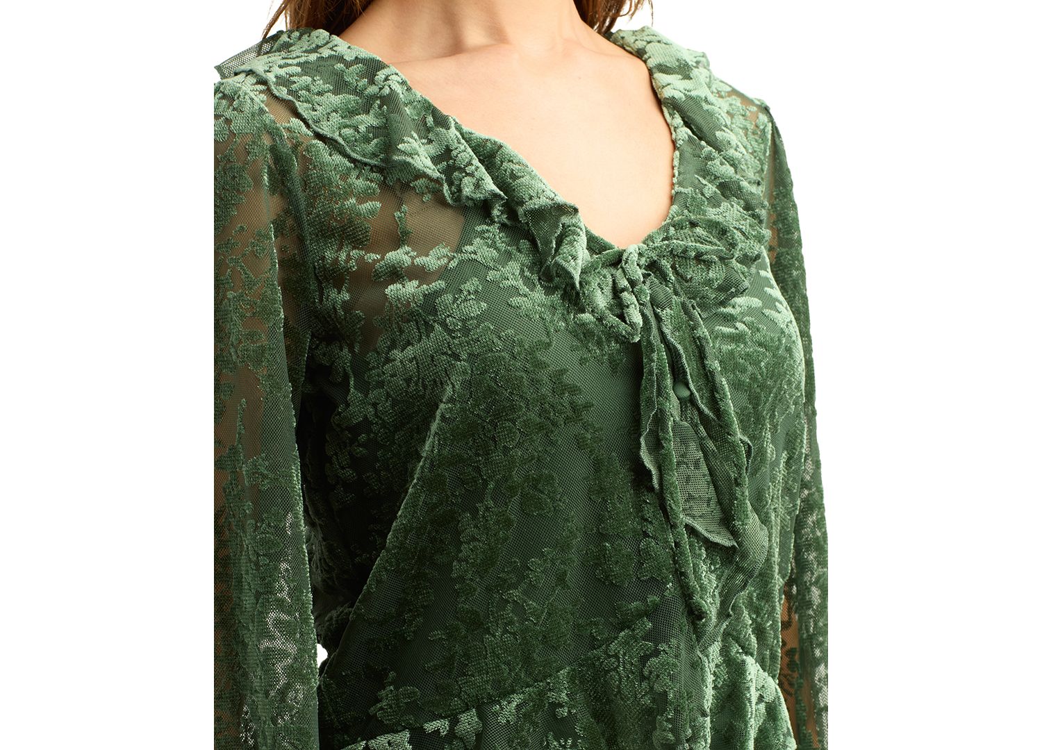 Juniors' Mesh Velvet Burnout Crop Long-Sleeve Blouse