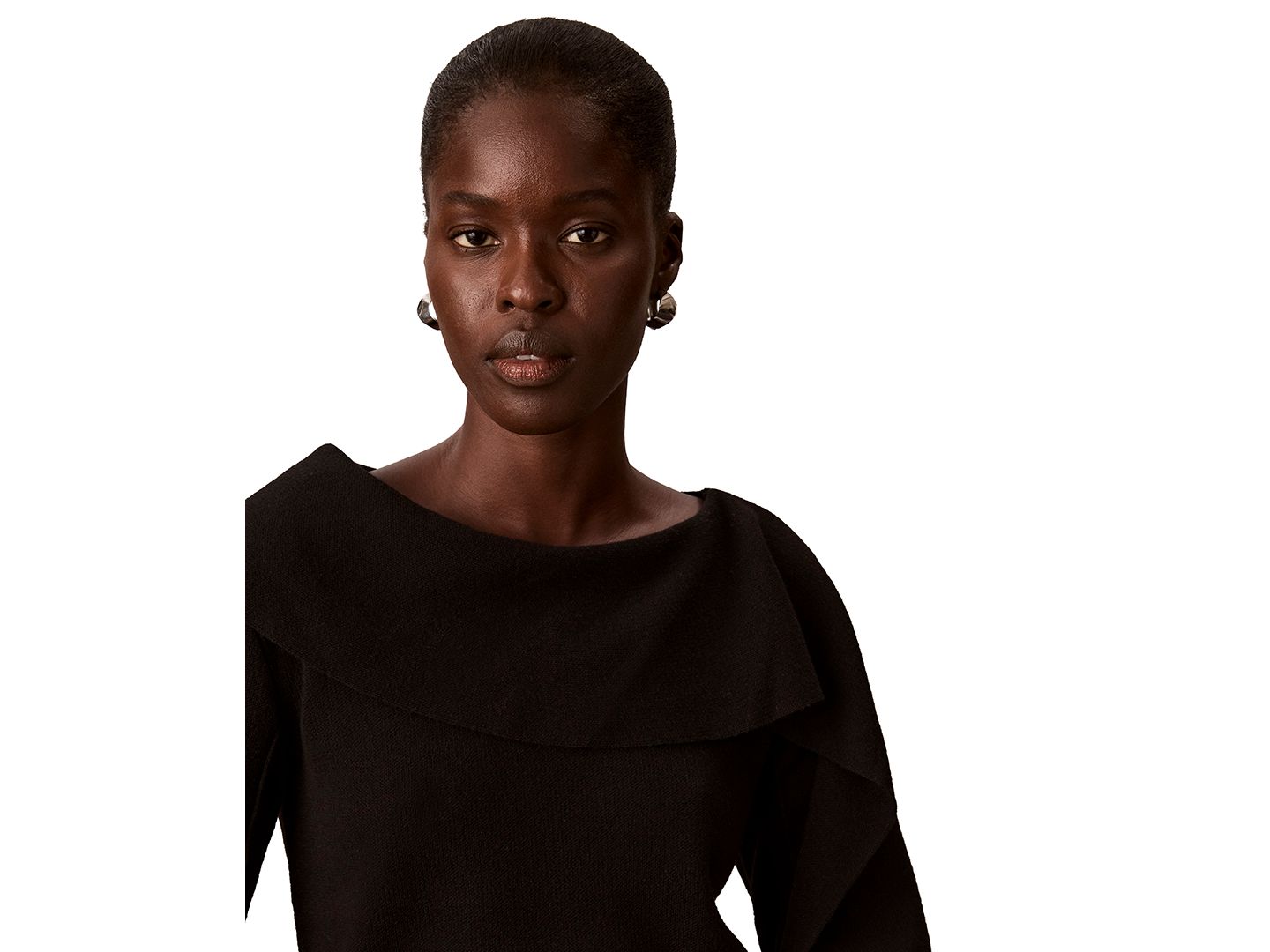 Женский свитер Calvin Klein Petite Asymmetrical Drape Boat Neck Long-Sleeve, цвет: Чёрный — фото 4
