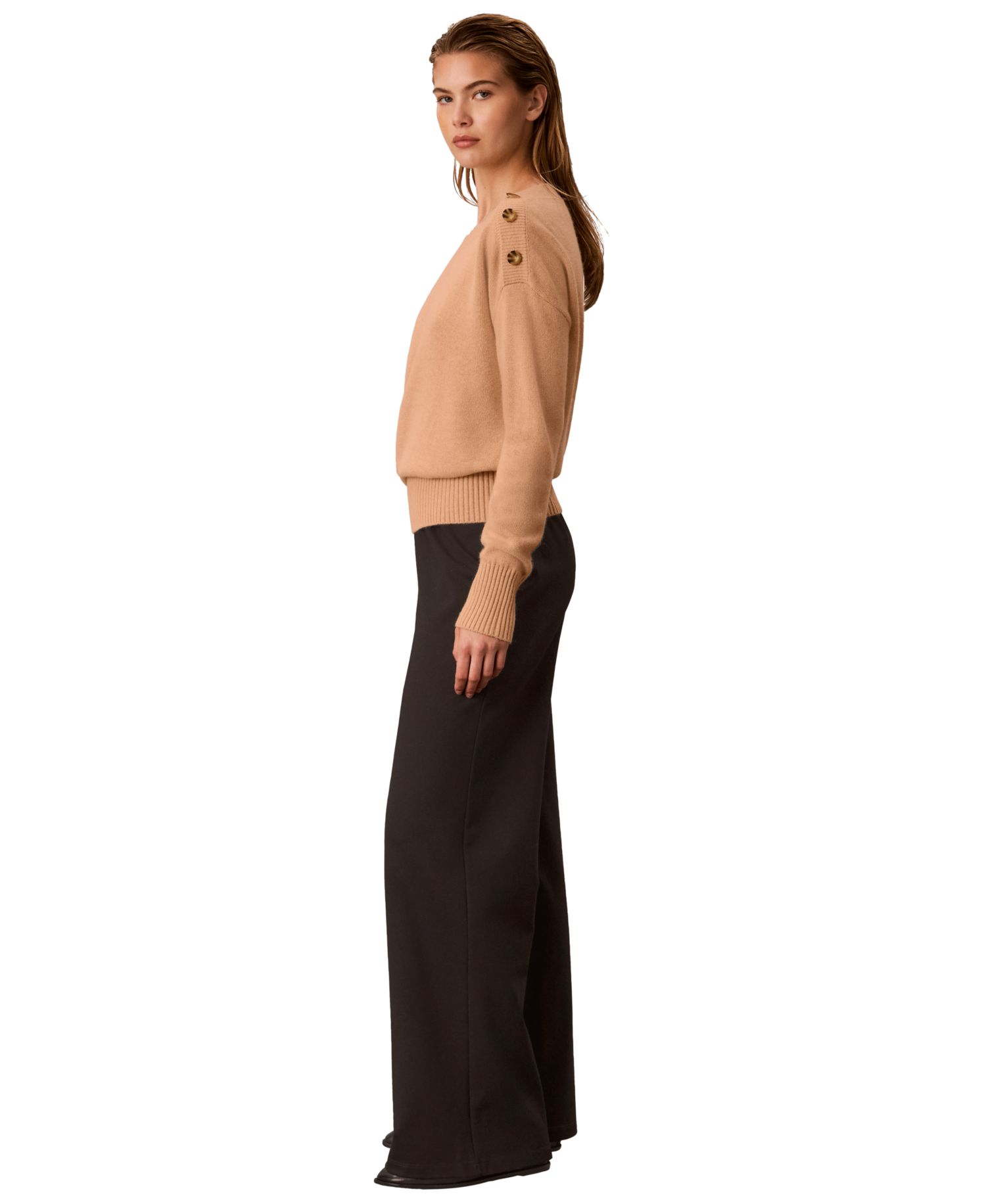 Petite Bateau Neck Button-Shoulder Sweater