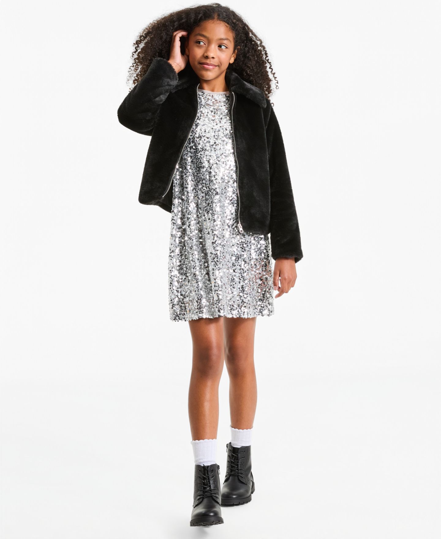 Платье Epic Threads Sequin Flutter-Sleeve A-Line Dress для девочек, цвет: Серебряный — фото 7
