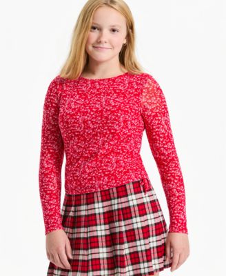 Girls' 4-16 Floral Long-Sleeve Fitted T-Shirt