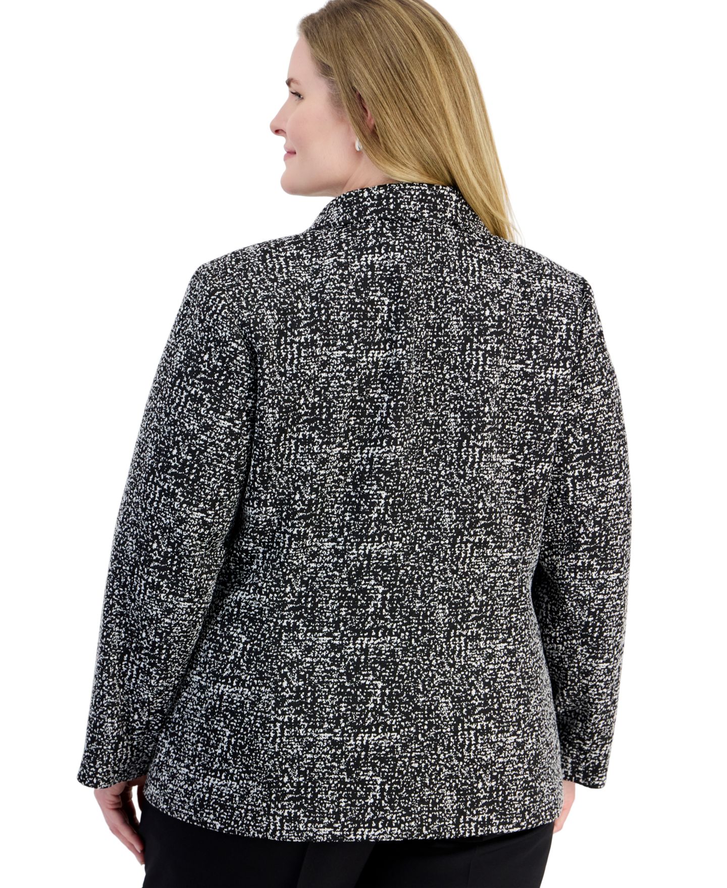 Женский пиджак Kasper Plus Size Toggle Long-Sleeve Textured-Tweed, цвет: Чёрный / Ванильный ледяной — фото 2