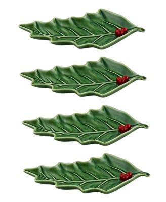 Holly Earthenware Large Leaf Dishes, Set of 4