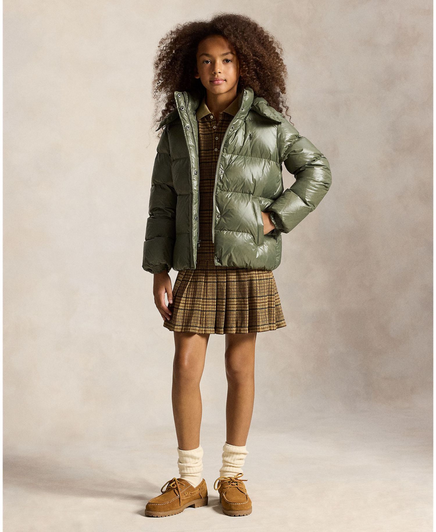 Girls' 7-16 Glossy Down Hooded Jacket