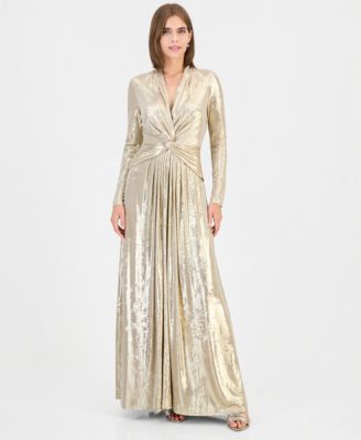 Women's Twist Front V-Neck Wedding Guest Maxi Dress