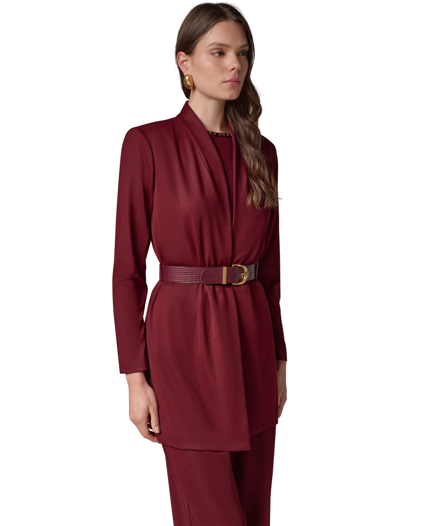 Women's Knit Belted Collarless Blazer