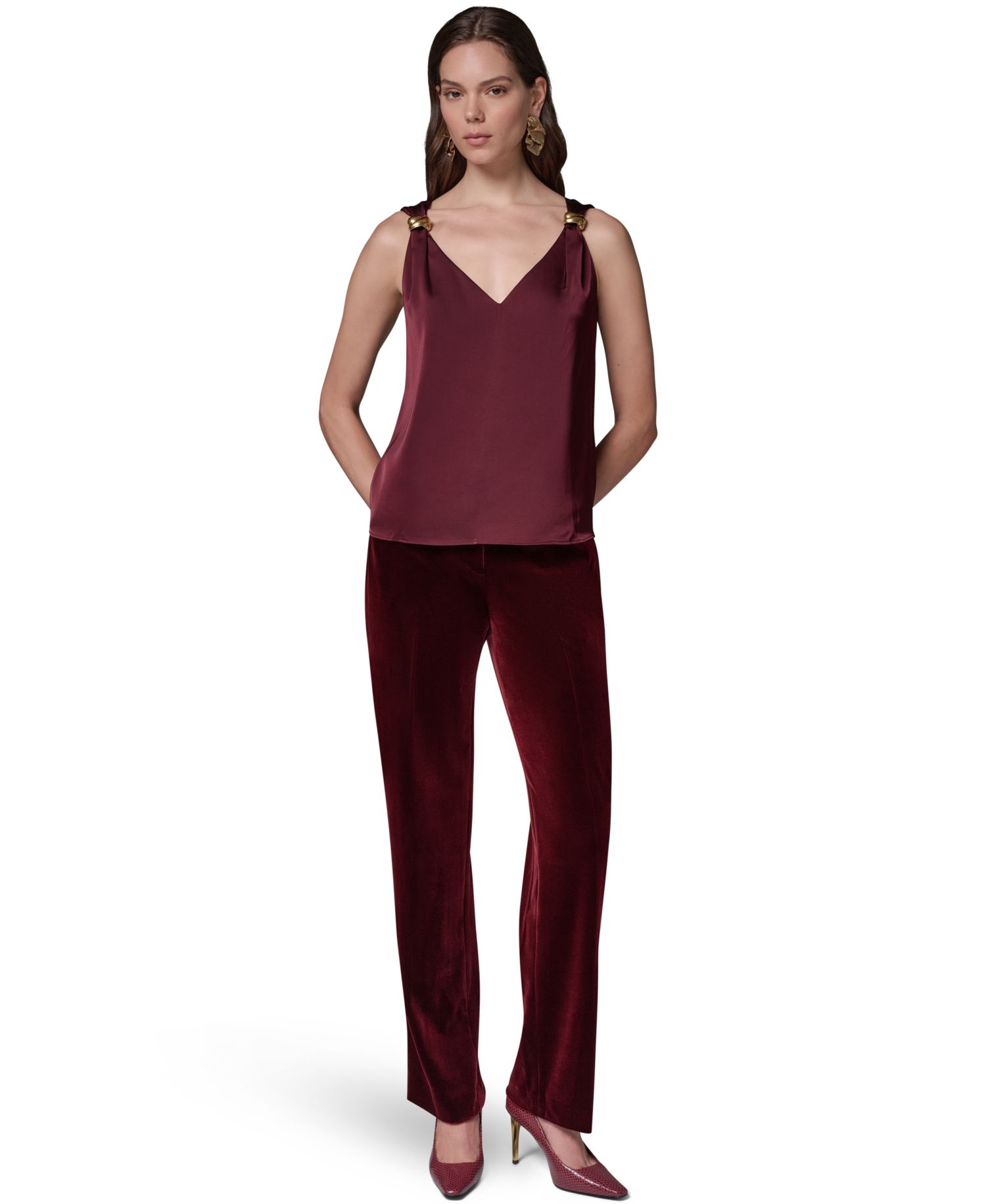 Women's Sleeveless V-Neck Satin Blouse