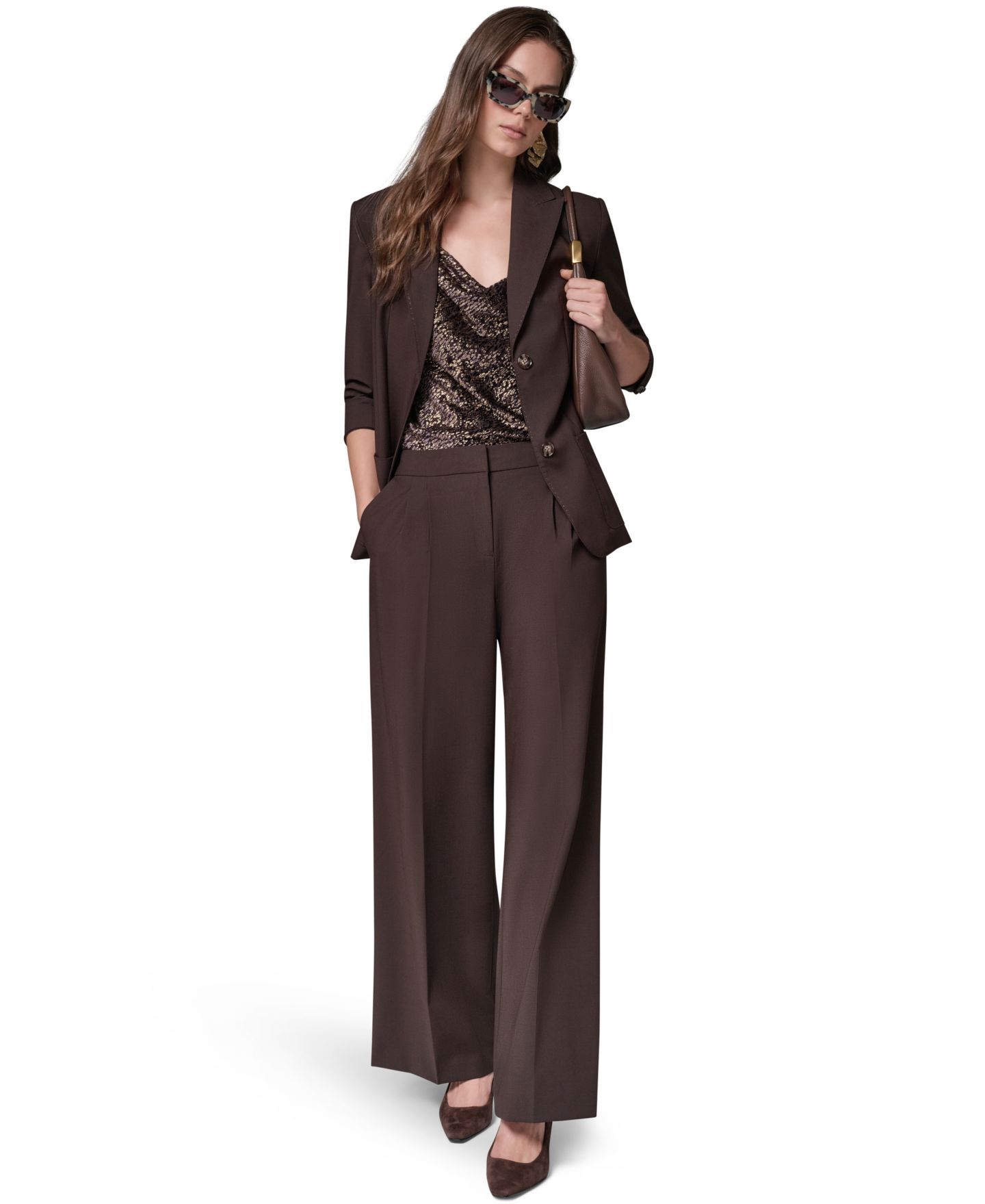 Женский пиджак Donna Karan New York Women Oversized Notch Lapel Blazer, цвет: Тёмно-коричневый — фото 11