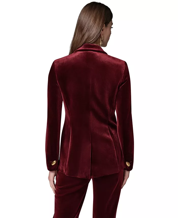 Women's Classic Velvet 1-Button Shoulder-Padded Blazer - thumbnail 5
