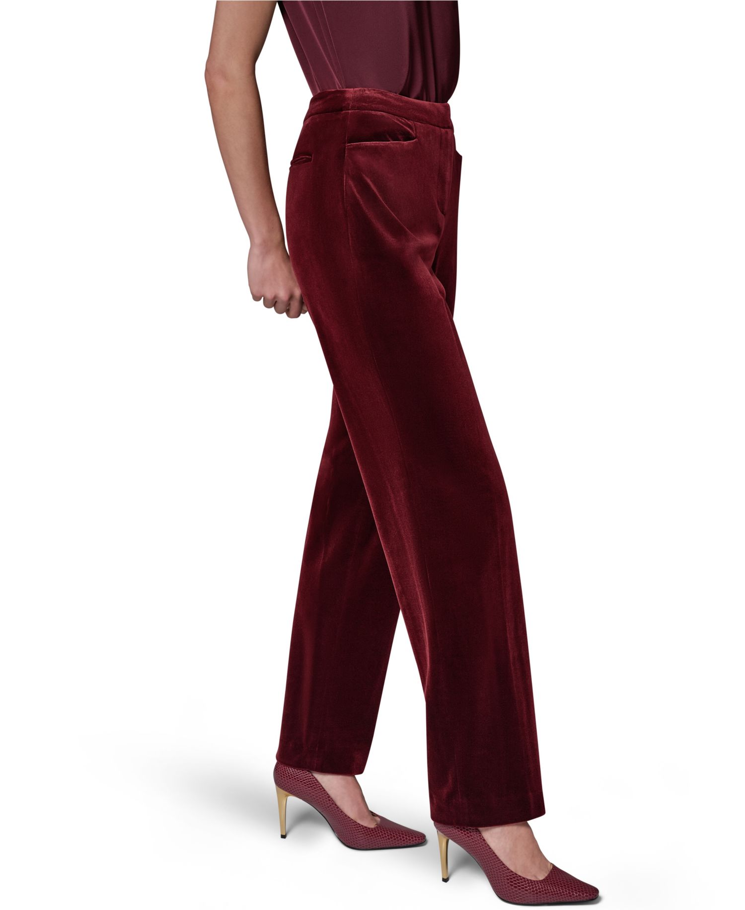 Women's Classic No Front Velvet Straight Mid-Rise Pants