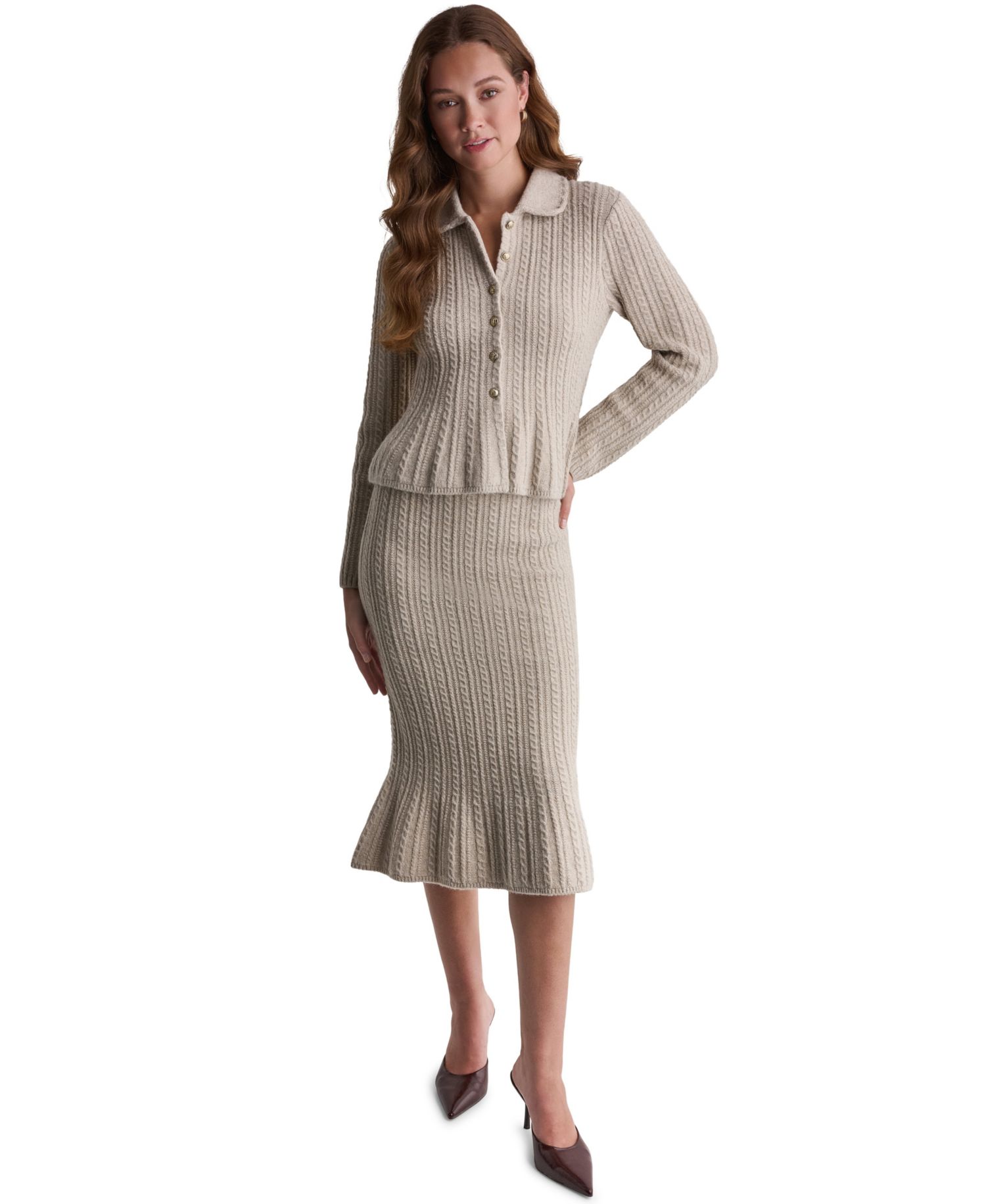 Women's High-Waisted Cable-Knit Midi Skirt