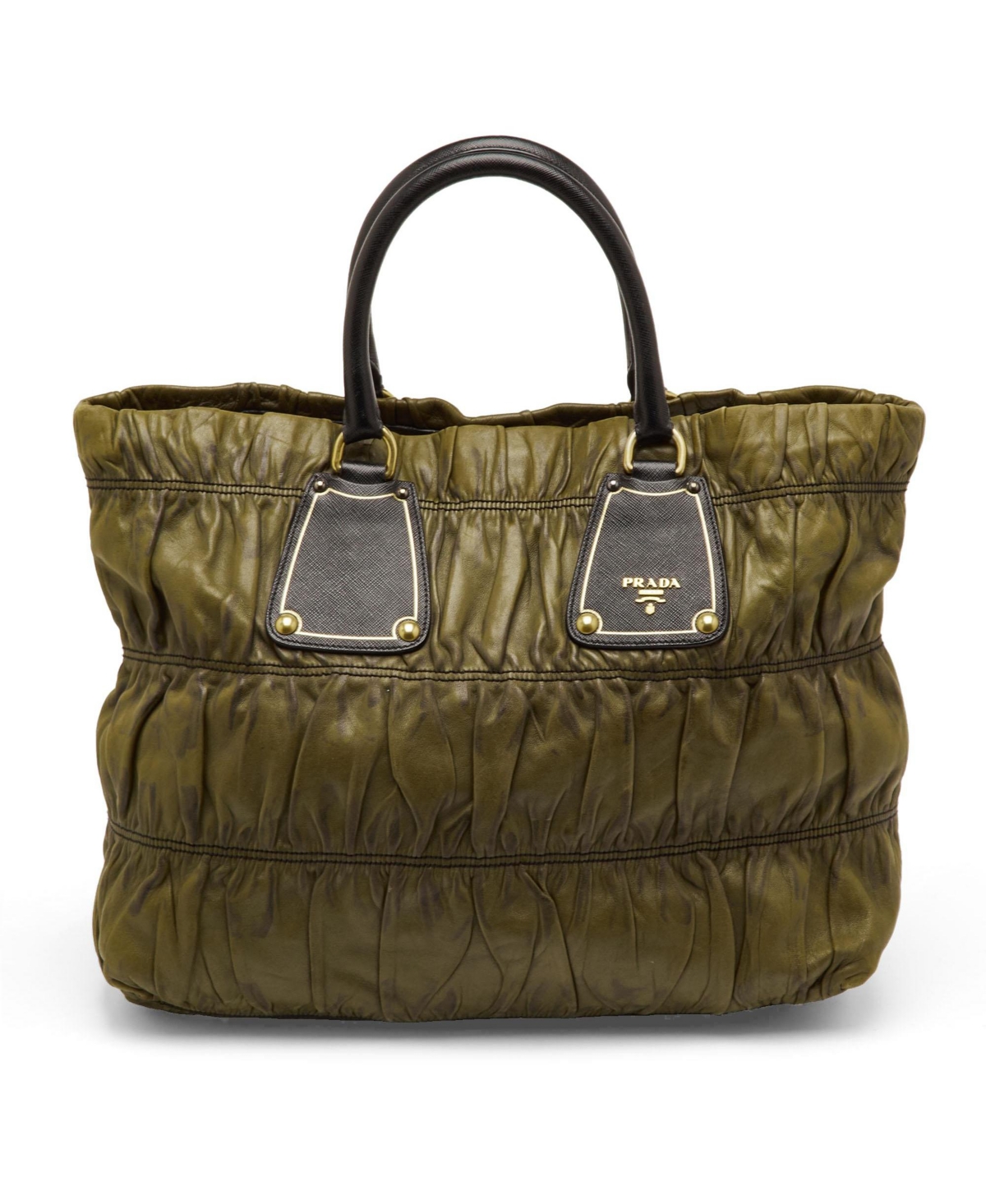 Pre-Owned Prada Gaufre Antic Ruched Leather Tote Bag