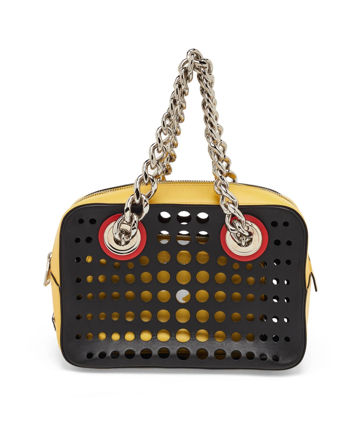 Pre-Owned Prada Women's City Fori Perforated Leather Chain Shoulder Bag