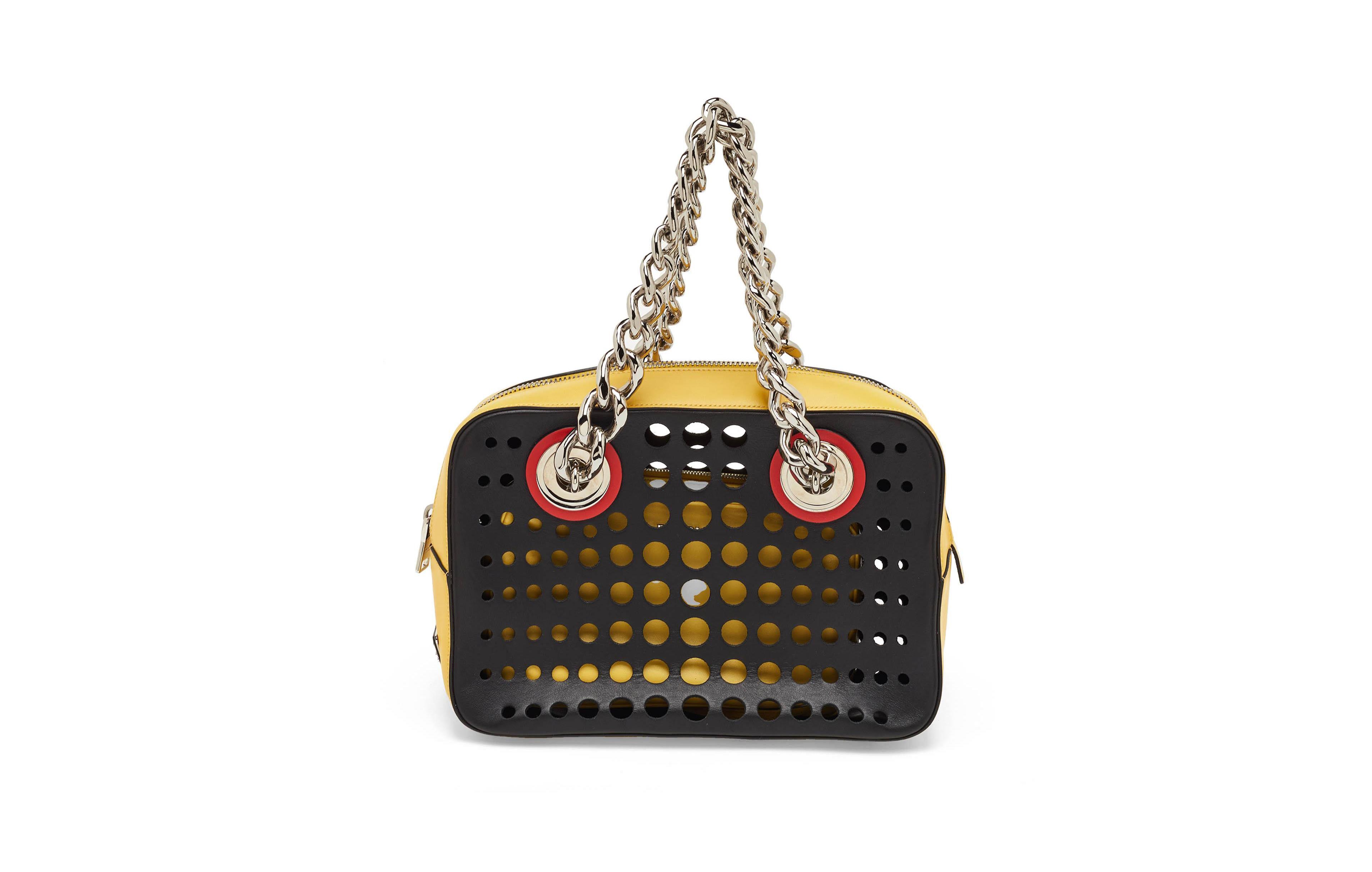 Pre-Owned Prada Women's City Fori Perforated Leather Chain Shoulder Bag