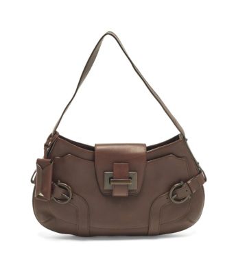 Women's Leather Buckle Detail Shoulder Bag