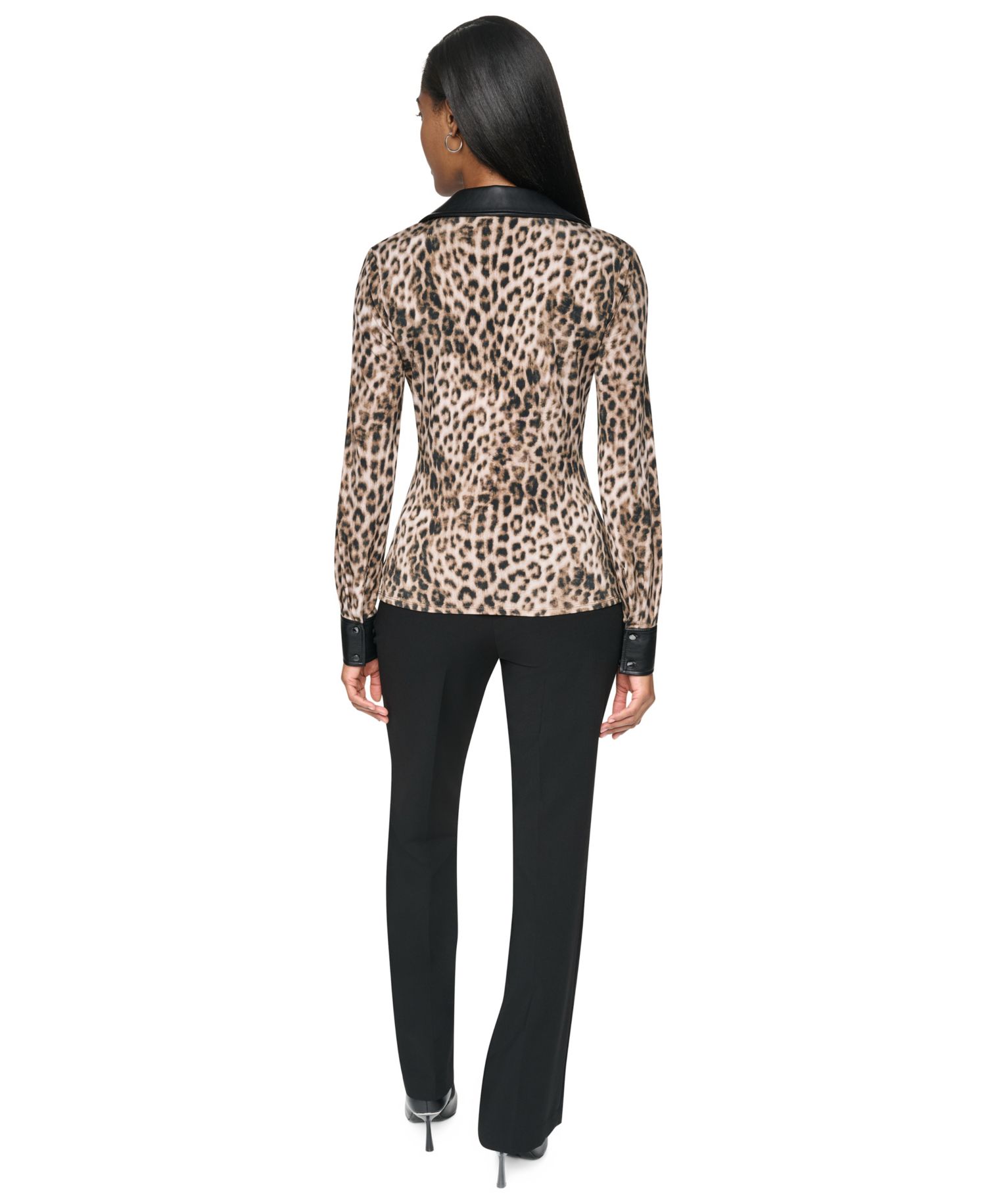 Women's Leopard-Print Faux-Leather Blouse