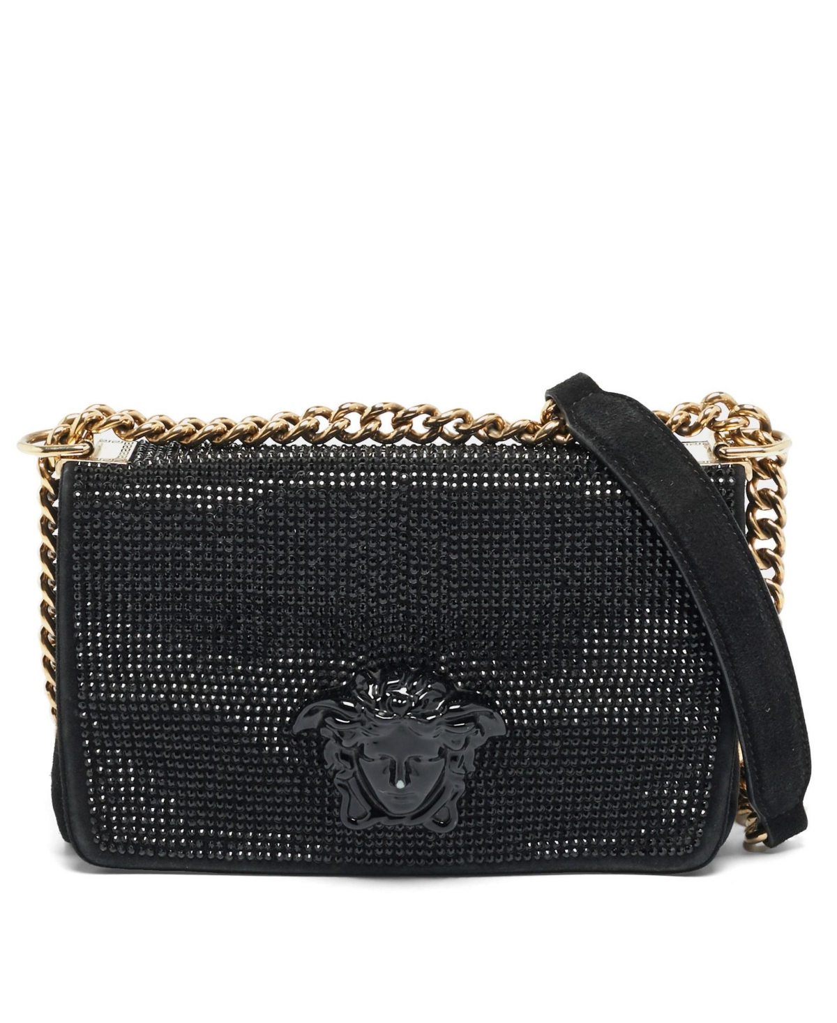 Pre-Owned Versace Women's Sultan Medusa Crystal Embellished Suede Shoulder Bag
