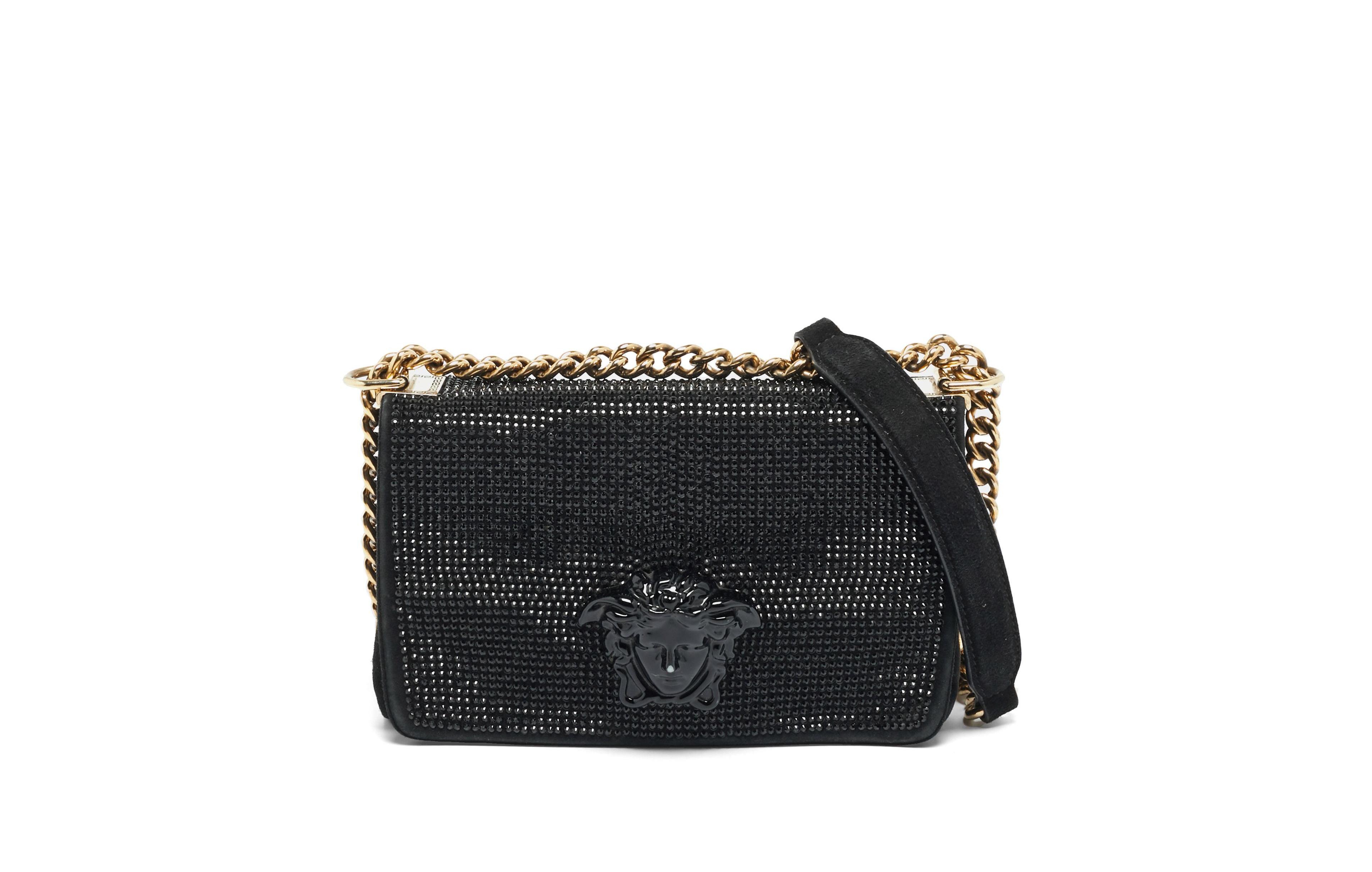 Pre-Owned Versace Women's Sultan Medusa Crystal Embellished Suede Shoulder Bag