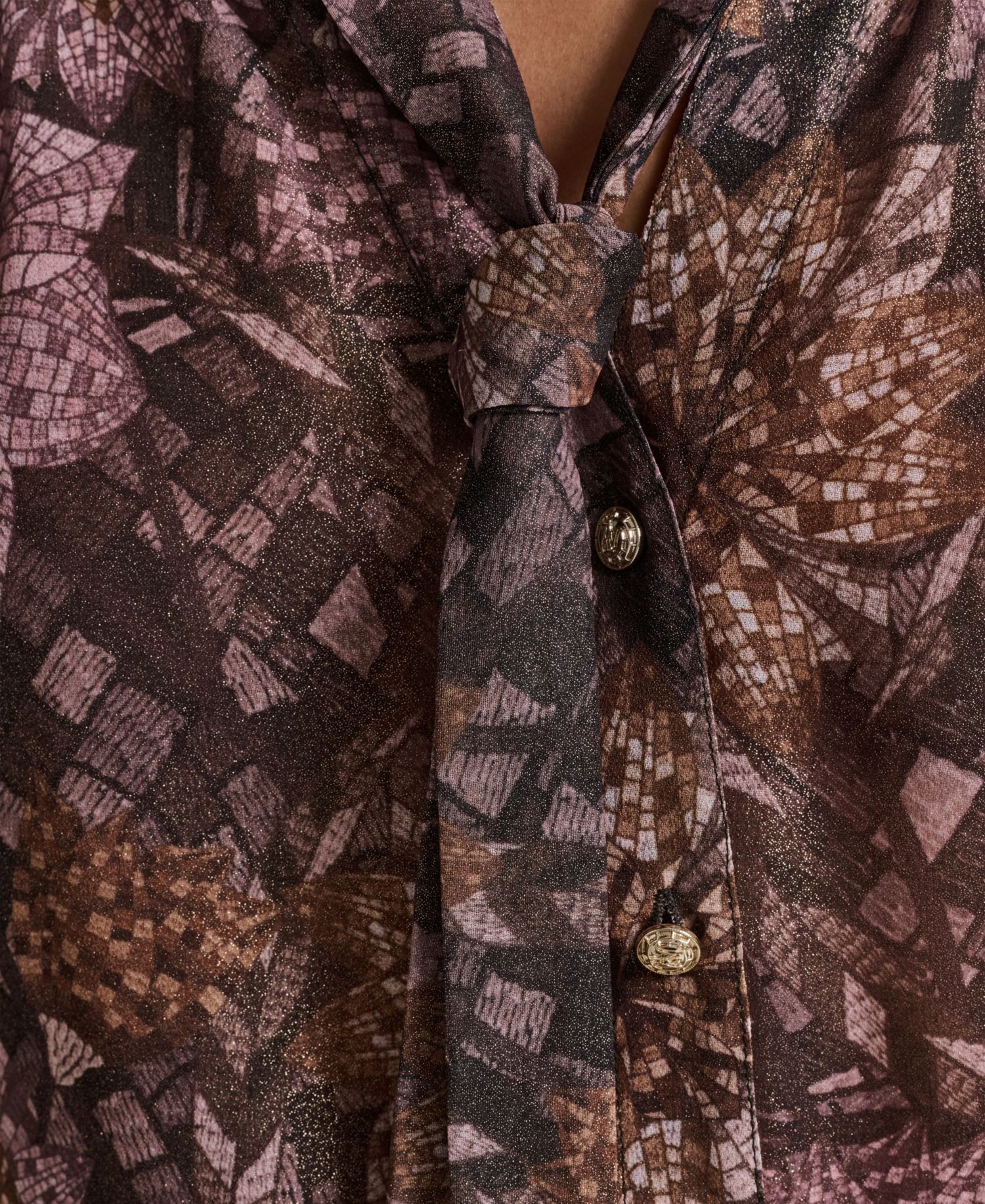 Women's Tie Neck Sheer Floral Blouse
