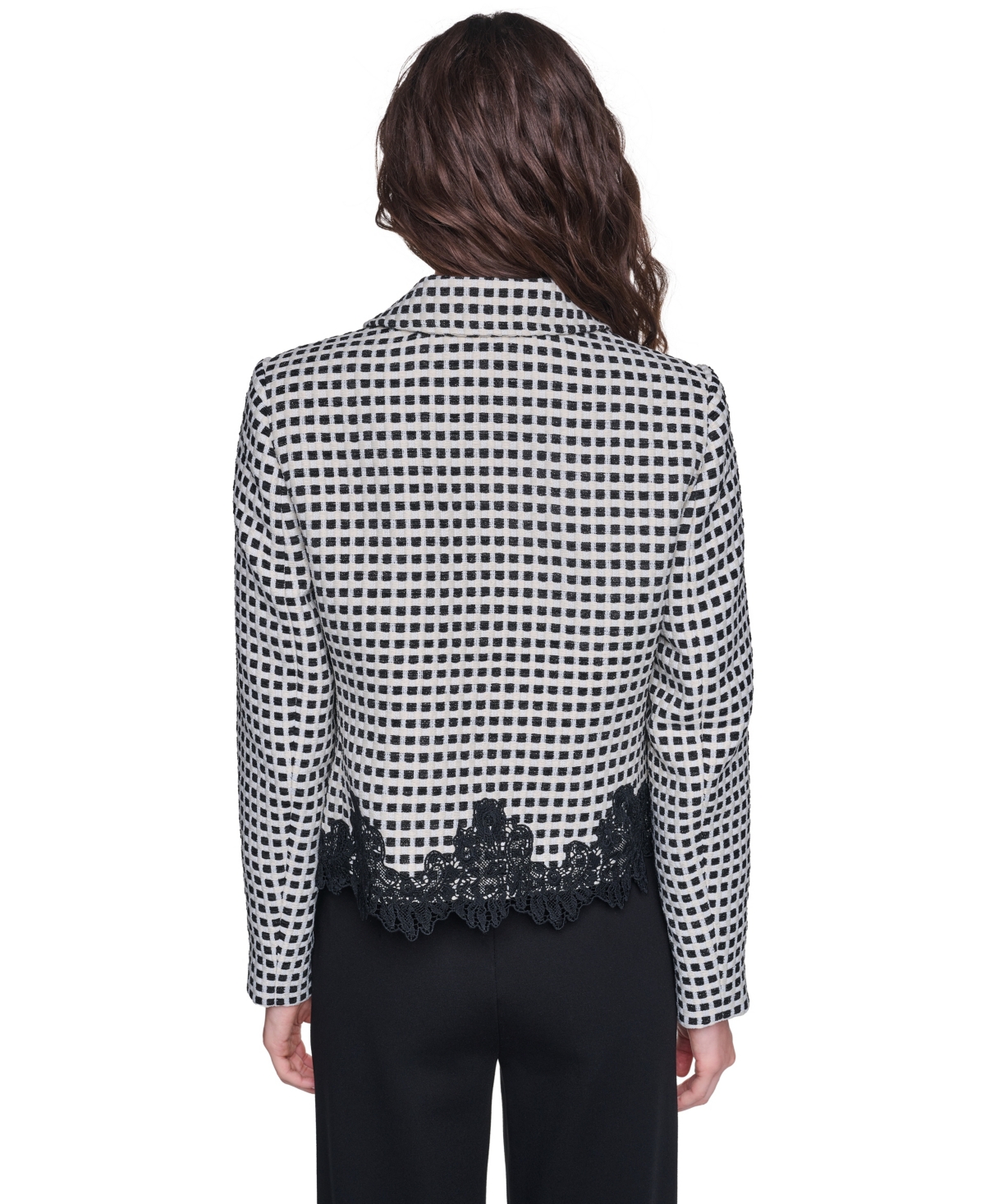 Karl Lagerfeld Paris Women's Plaid Lace-Trim Blazer