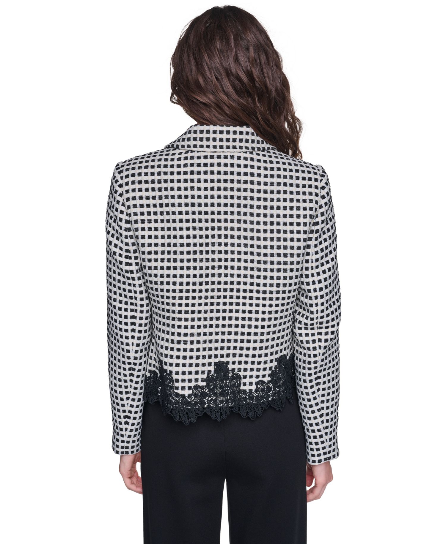 Women's Plaid Lace-Trim Blazer