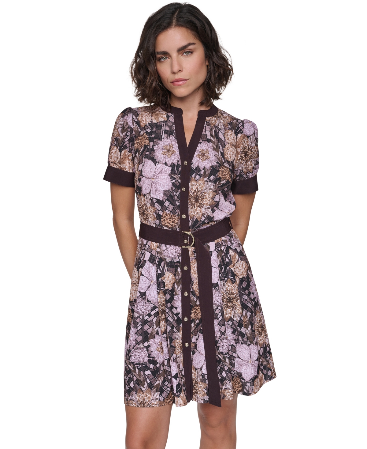 Karl Lagerfeld Paris Women's Short Sleeve Floral-Print Blouse