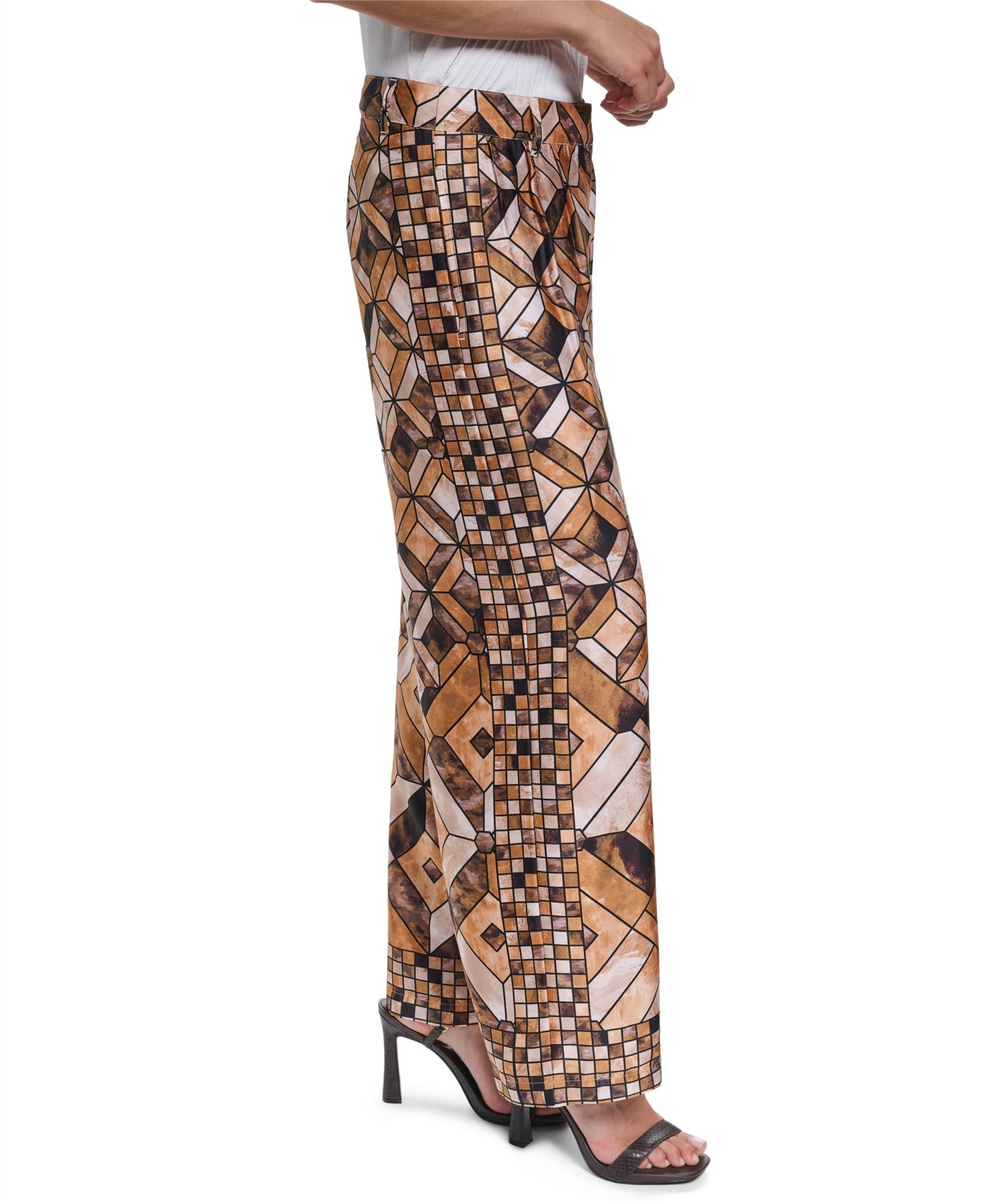 Женские брюки KARL LAGERFELD PARIS Geometric-Print Pleated Wide-Leg, цвет: Сепия комбинированный — фото 4
