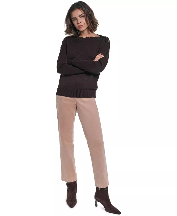 Women's Button Shoulder Boat Neck Long-Sleeve Sweater - thumbnail 9