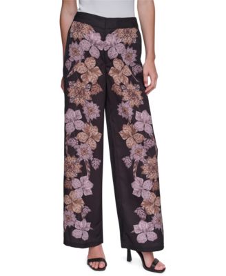 Women's Wide-Leg High-Waisted Floral-Print Pants