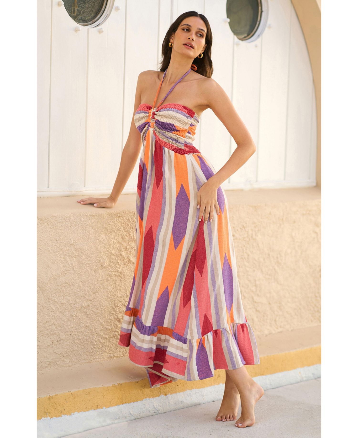 Women's Block Print Cotton Maxi Dress