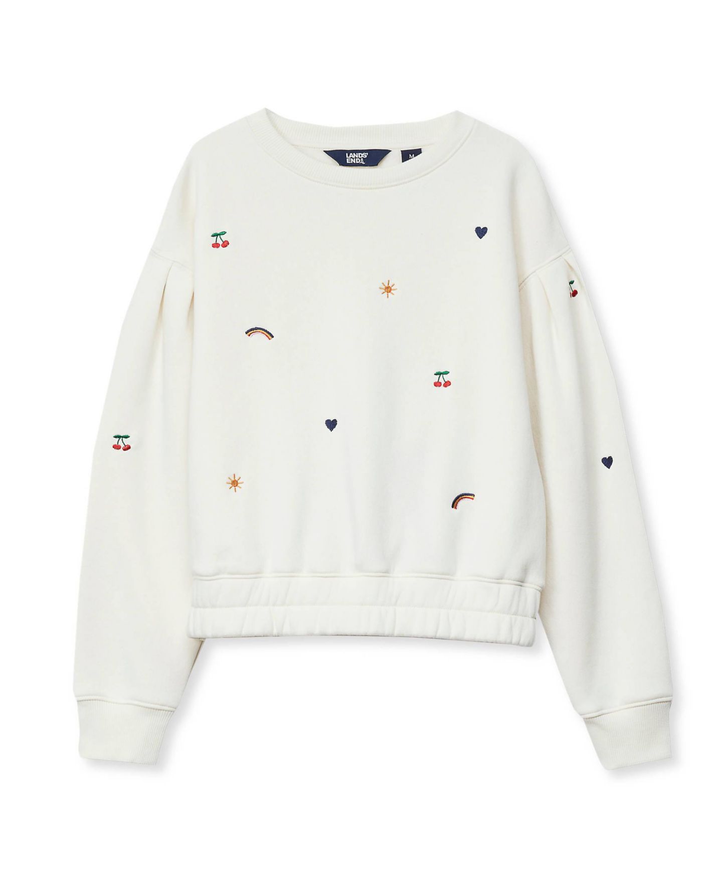 Толстовка Lands' End Crew Neck Embroidered для девочек, цвет: Cute Icons/Egret — фото 1
