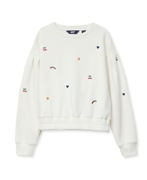 Толстовка Lands' End Crew Neck Embroidered для девочек, цвет: Cute Icons/Egret