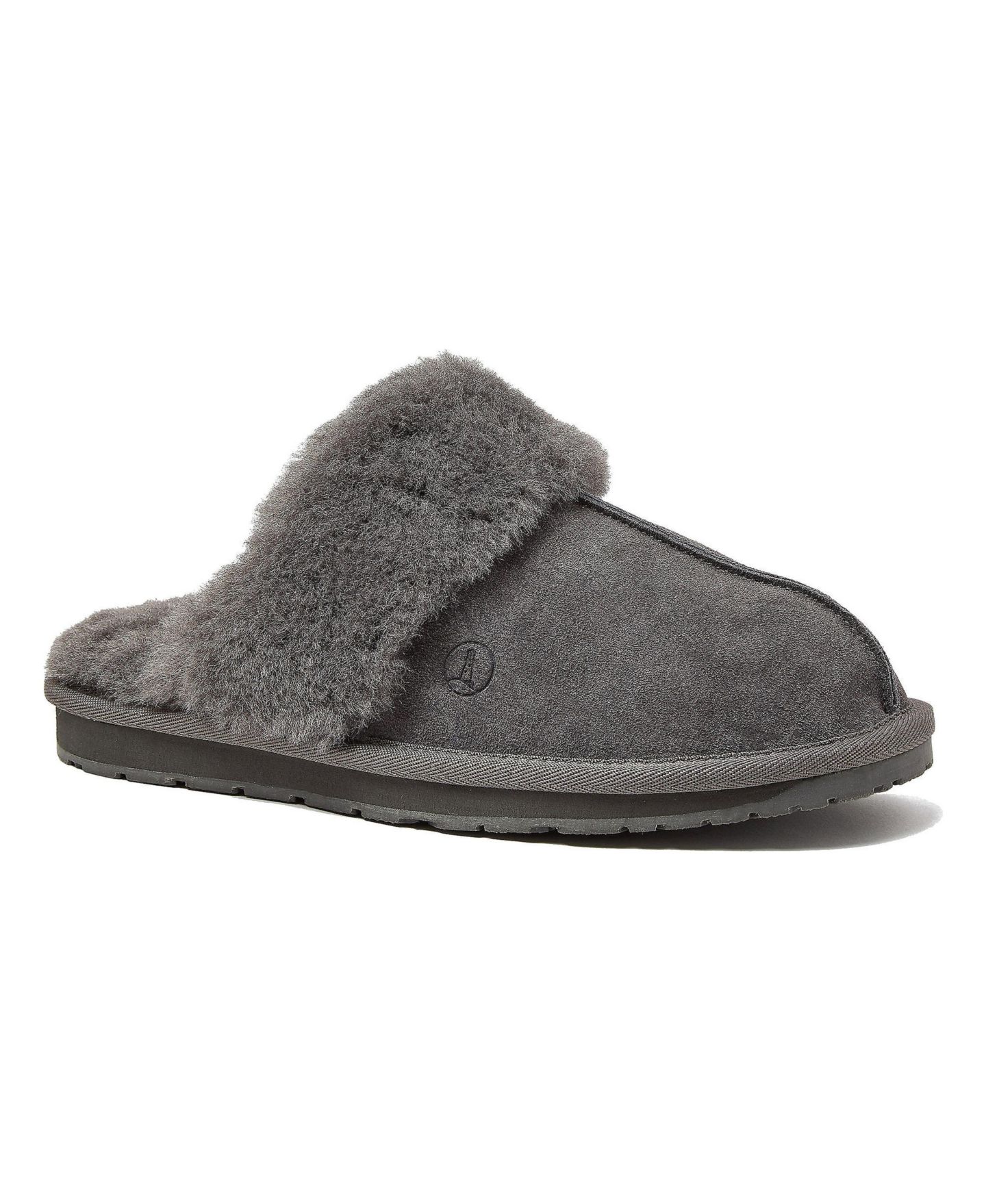 Женские тапочки Lands' End Suede Furry Lined Slippers, цвет: Тёмный серый замшевый — фото 1