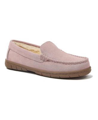 Women's Fuzzy Lined Suede Moccasin Slippers