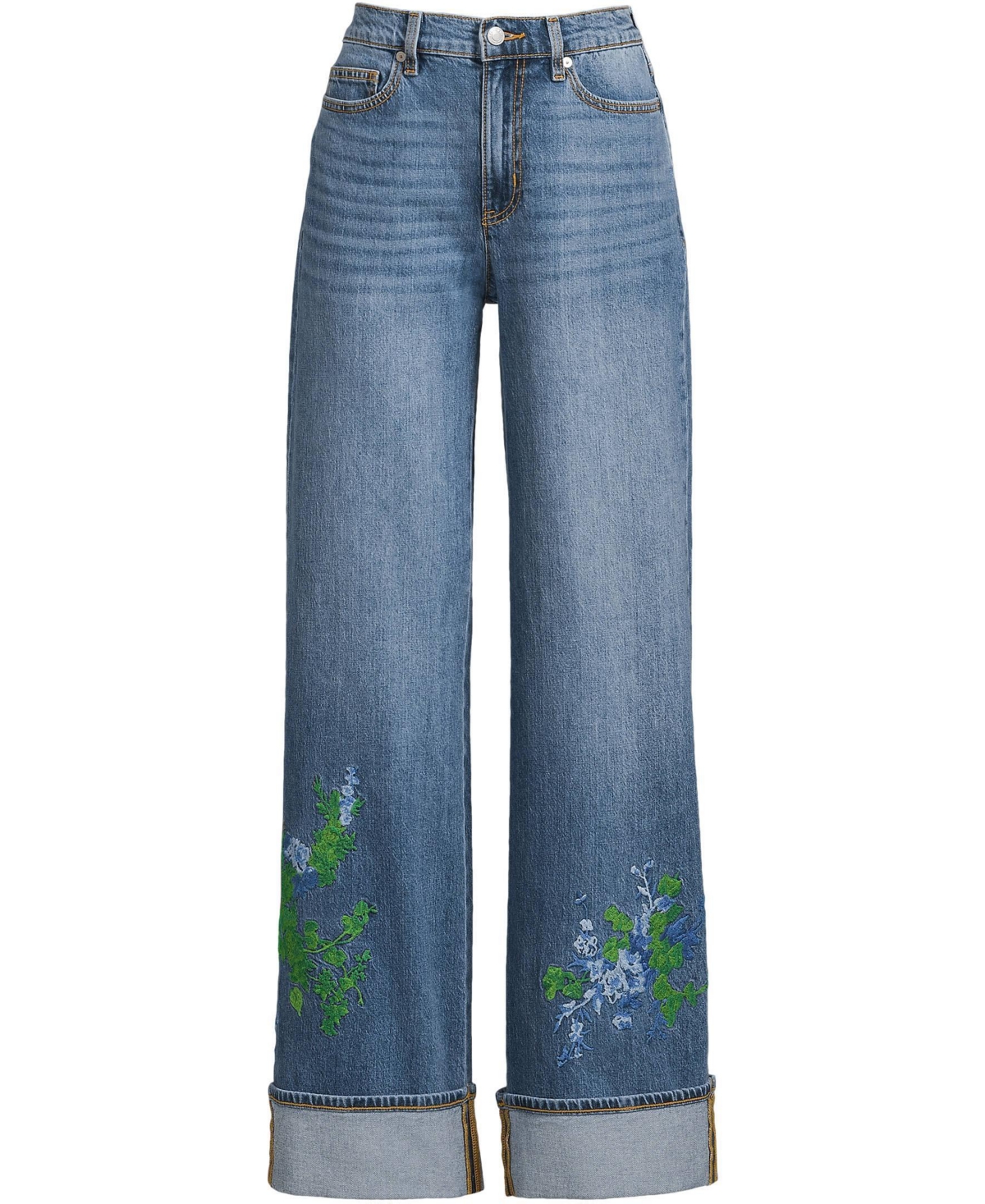 Lands' End Women's Recover High-Rise Wide-Leg Embroidered Jeans