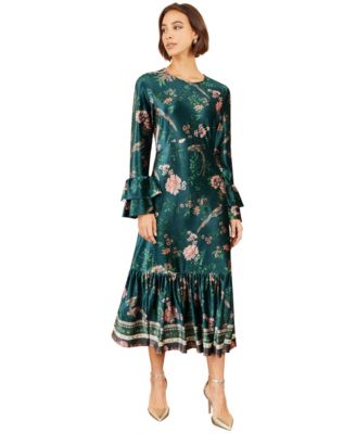 Women's Floral-Print A-Line Long-Sleeve Dress