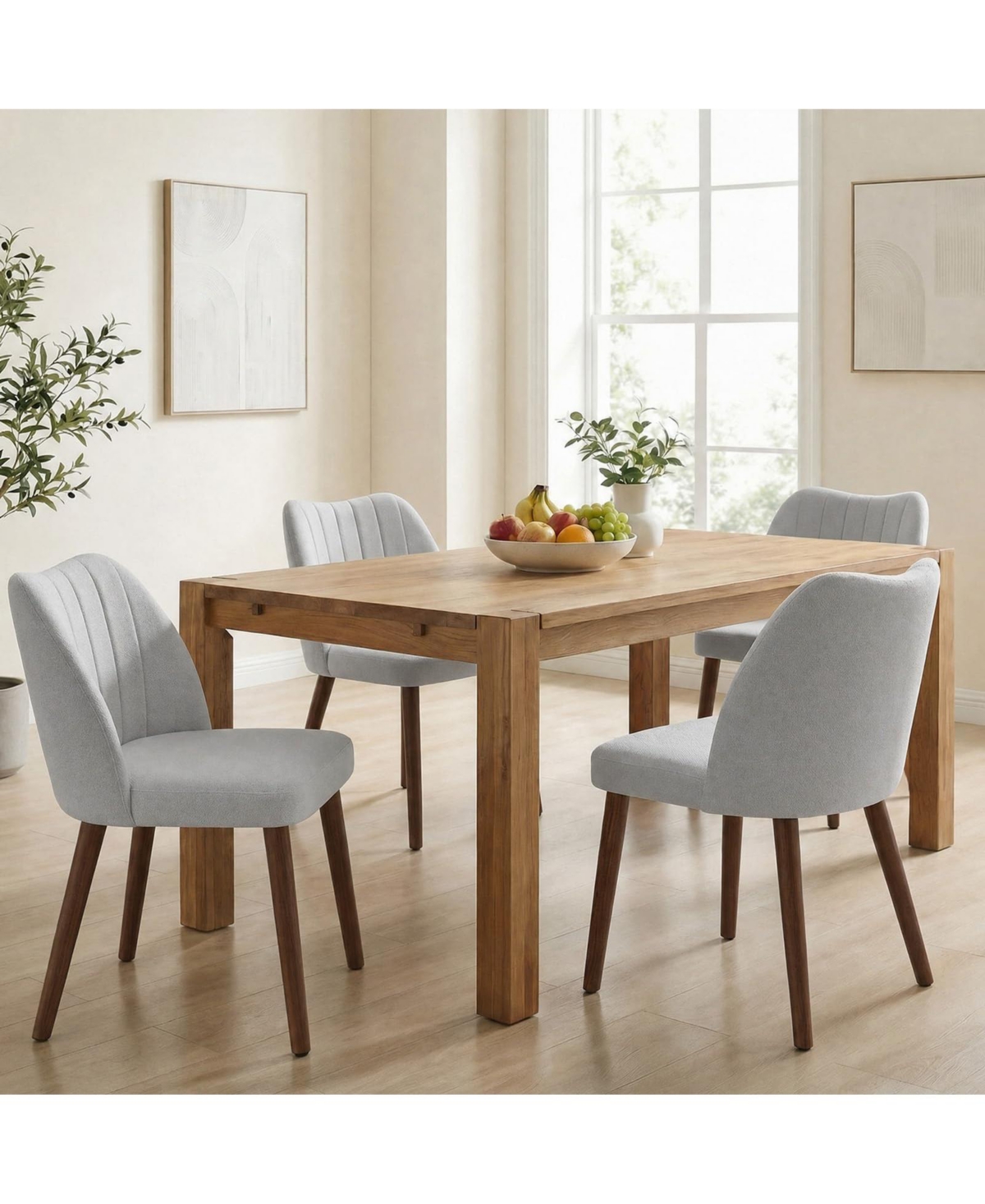 homfan Modern Dining Chairs Sets of 4 with Curved Wooden Legs, Upholstered Armless Kitchen Chair Padded Cushioned Seat for Room