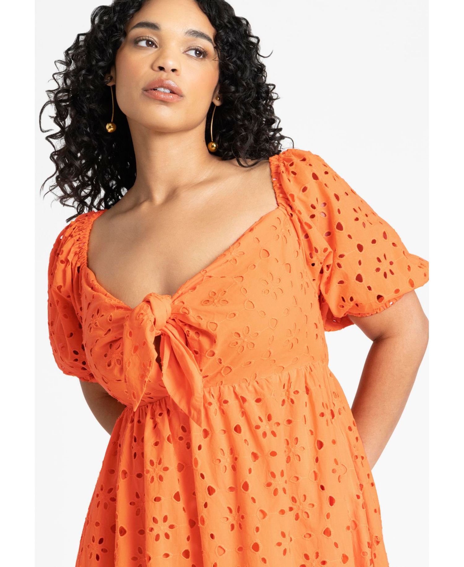 Women's Eyelet Tie Front Maxi Dress