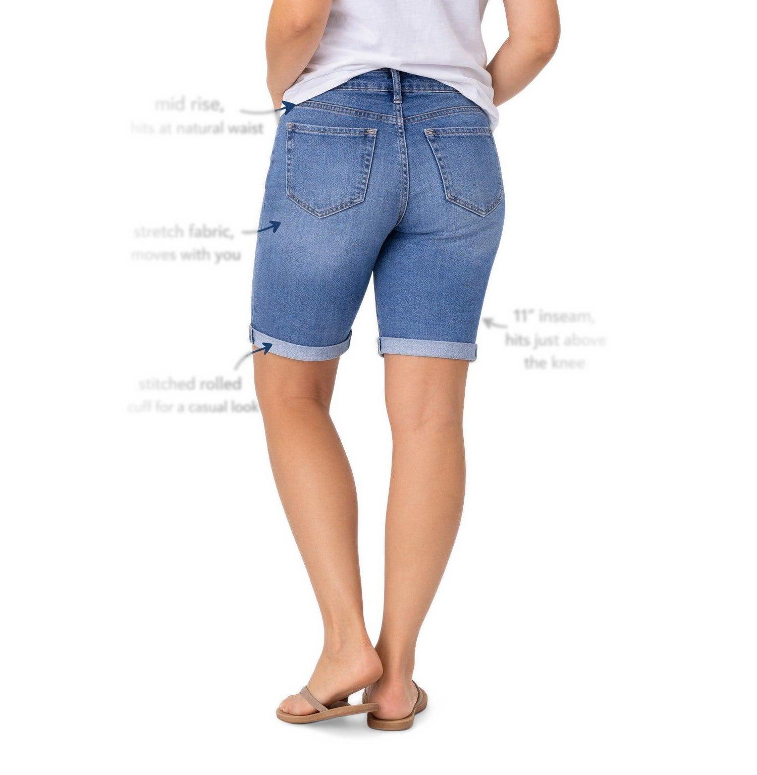 Plus Size Mid-Rise Stretch Denim Bermuda Shorts, 11" Inseam