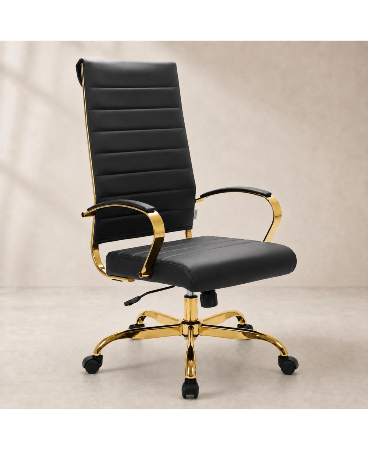 LeisureMod 30 Pcs Benmar Modern High-Back Leather Executive Office Desk Chair with Padded Armrests and Gold Steel Frame