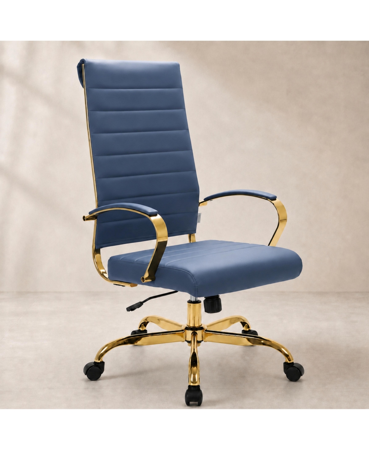 LeisureMod Benmar High-Back Leather Office Chair with Gold Accents, Adjustable Height, Swivel and Tilt Conference Desk Chair