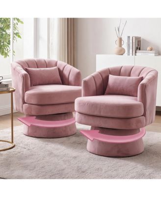Swivel Accent Chair Set of 2, 360 degrees Swivel Barrel Chair, Stable Base, Tufted Back and Lumbar Pillow, Thick Foam, 300LBS Capacity