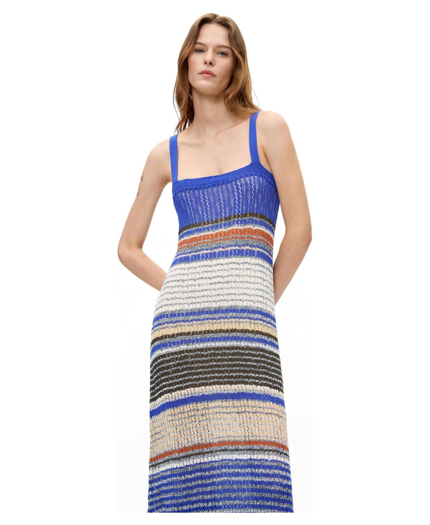 Women's Square Neck Striped Long Knit Dress