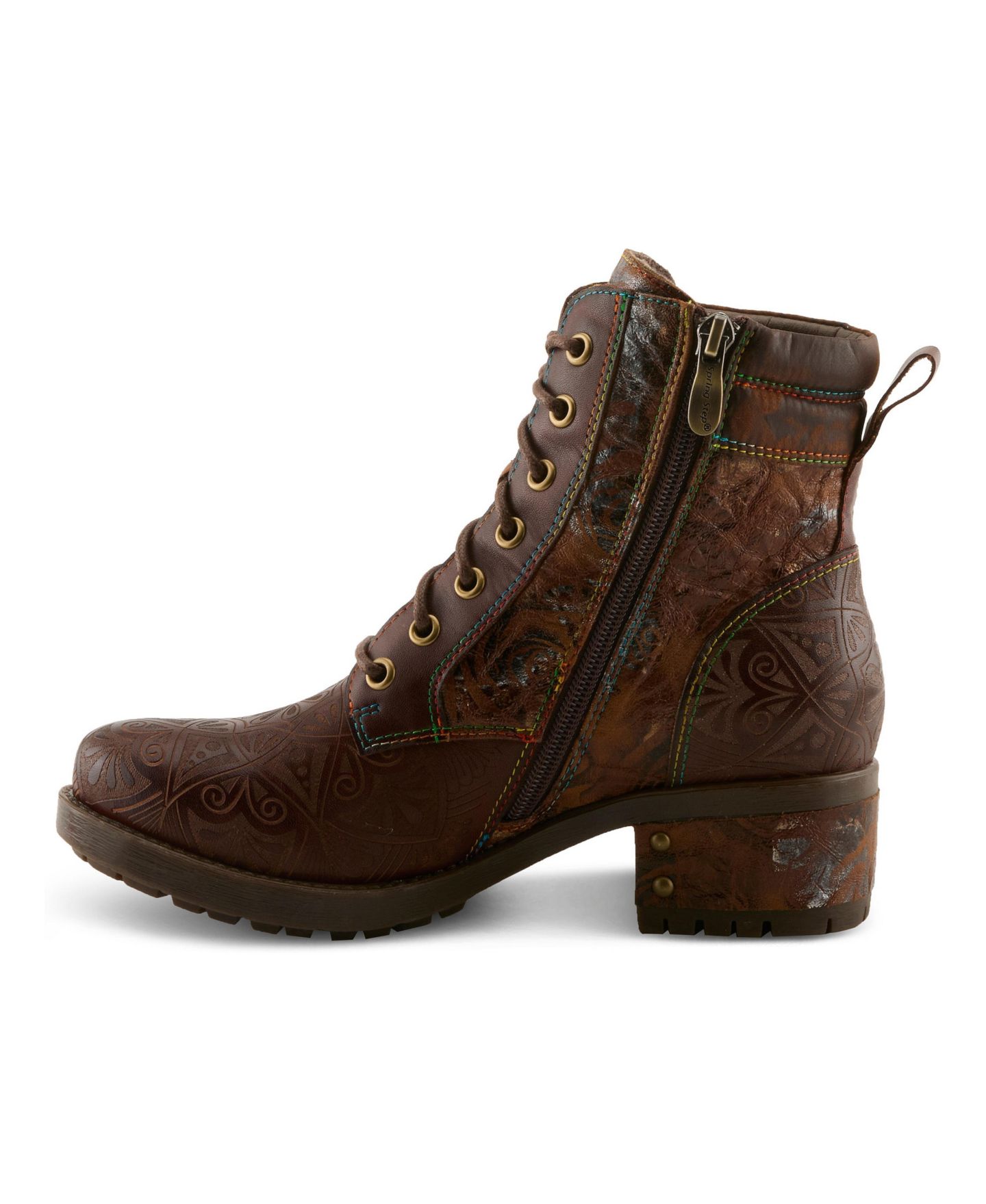 Женские ботинки L'Artiste Lace-up Boots with Embossed Leather and Comfortable Heel, цвет: Коричневый разноцветный — фото 2