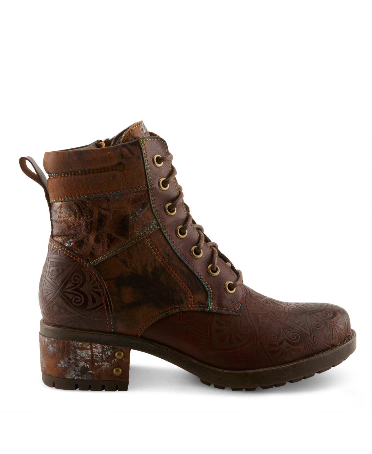 L`Artiste Women's Whitefish Lace-up Boots with Embossed Leather and Comfortable Heel