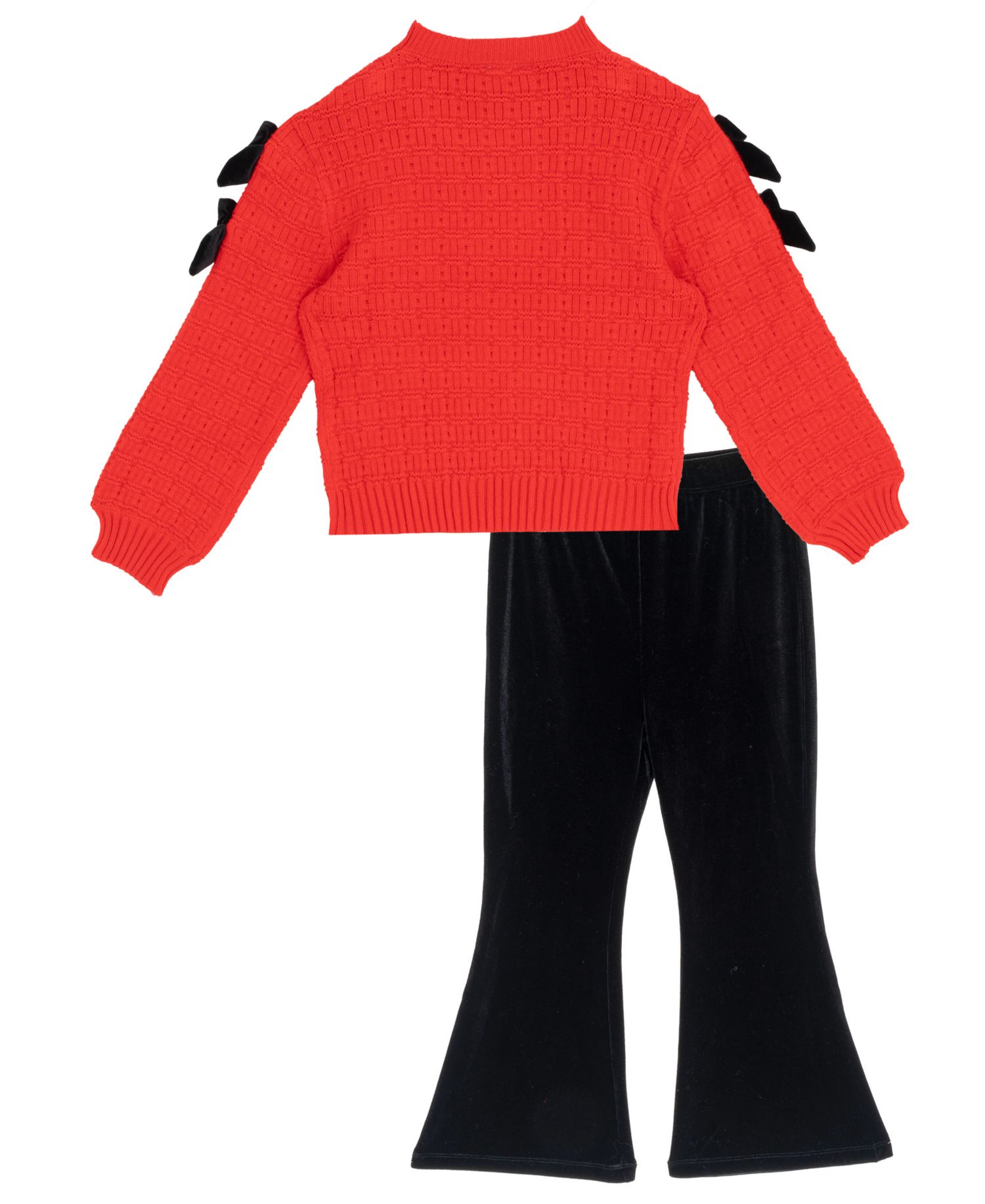 Girls' 4T-6x Long-Sleeve Velvet-Bow Top and Flare Pants, 2-Piece Set