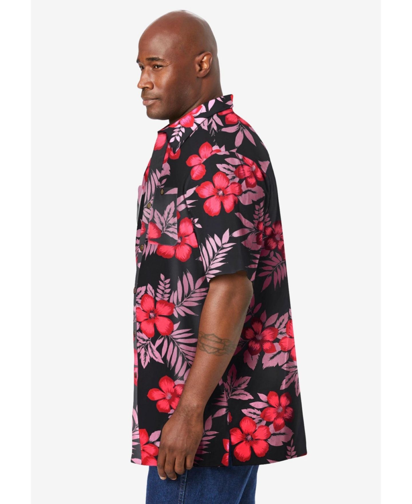 Мужская рубашка KingSize Short-Sleeve Linen, цвет: Чёрный с принтом — фото 4