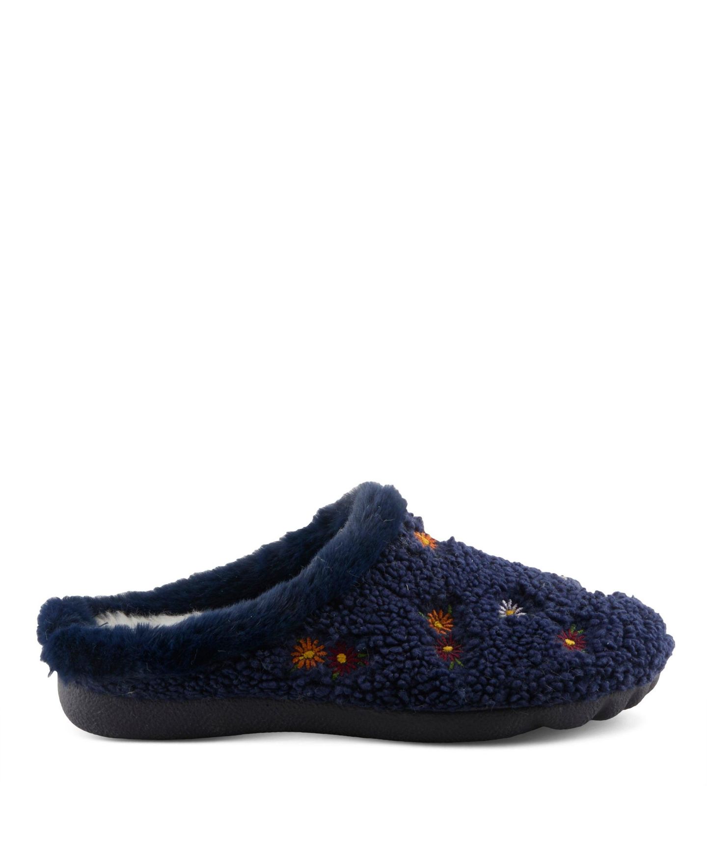 Женские тапочки Flexus Abouquet Plush Slippers with Faux Fur Trim, цвет: Тёмно-синий — фото 5