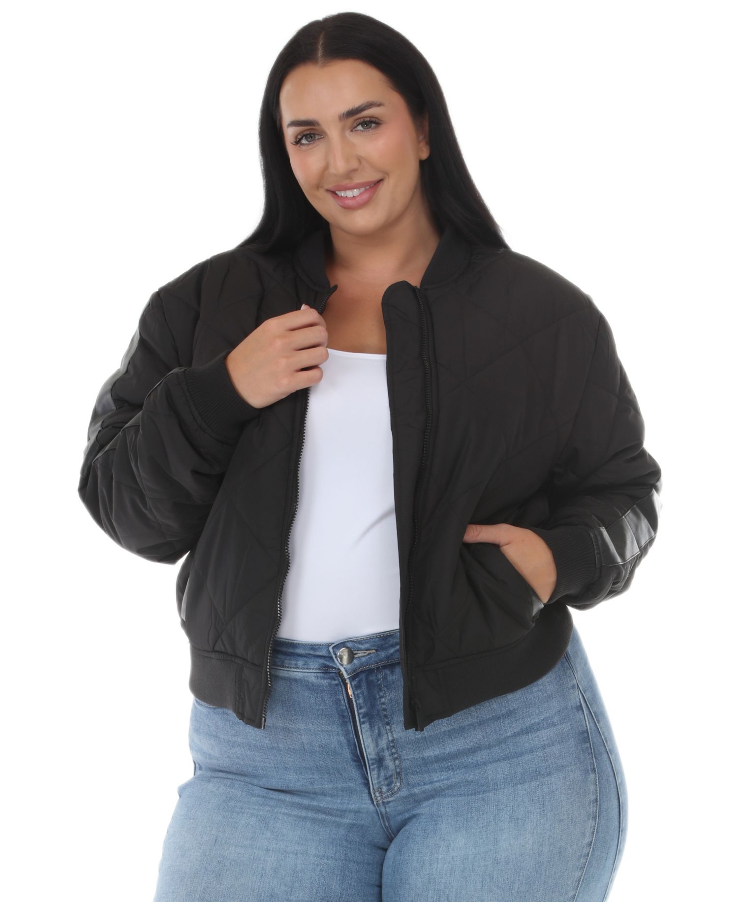 Plus Size Women's Quilted-Lightweight Bomber Jacket