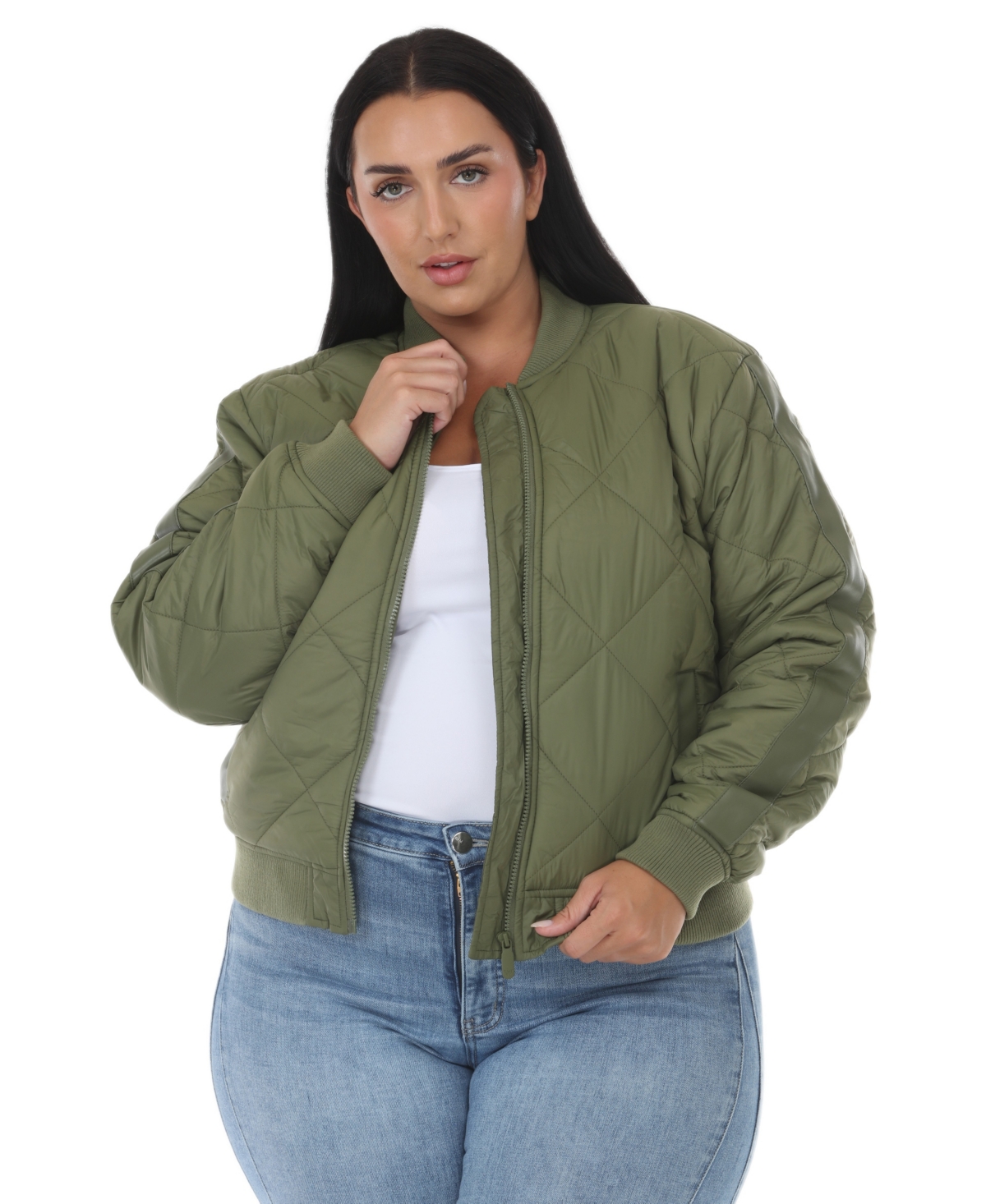 White Mark Plus Size Women's Quilted-Lightweight Bomber Jacket - Olive